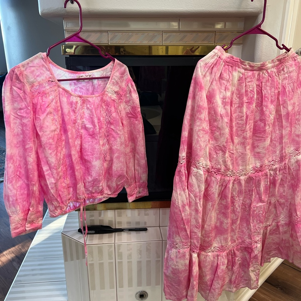 Pink Tie-Dye Top and Skirt Set